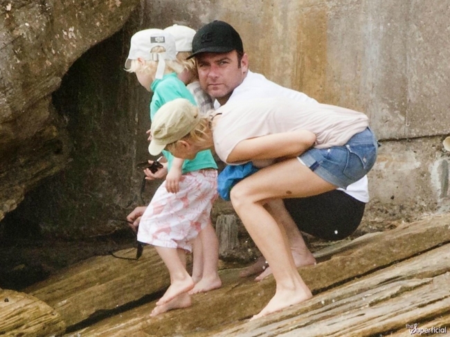 Liev Schreiber with kids near cave